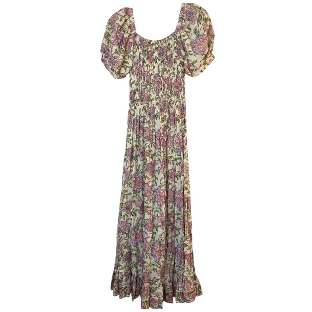 Mary Marshmallow Poppy Dress Floral Boho Cottage Smocked Bodice Size XS